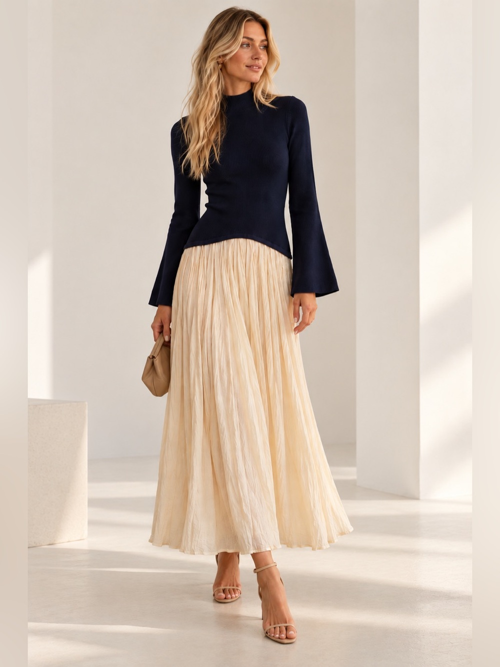Tuckernuck’s Moon River Gorgeous Dusty Blue & Cream Shirred Dress!